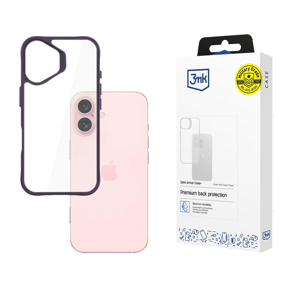 3mk Satin Armor Case+ Purple, skirtas Apple iPhone 16 - skaidrus