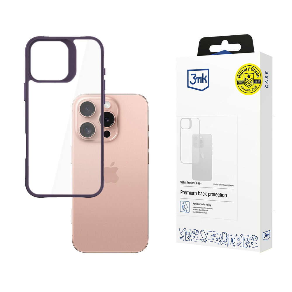 3mk Satin Armor Case+ Purple, skirtas Apple iPhone 16 Pro – skaidrus