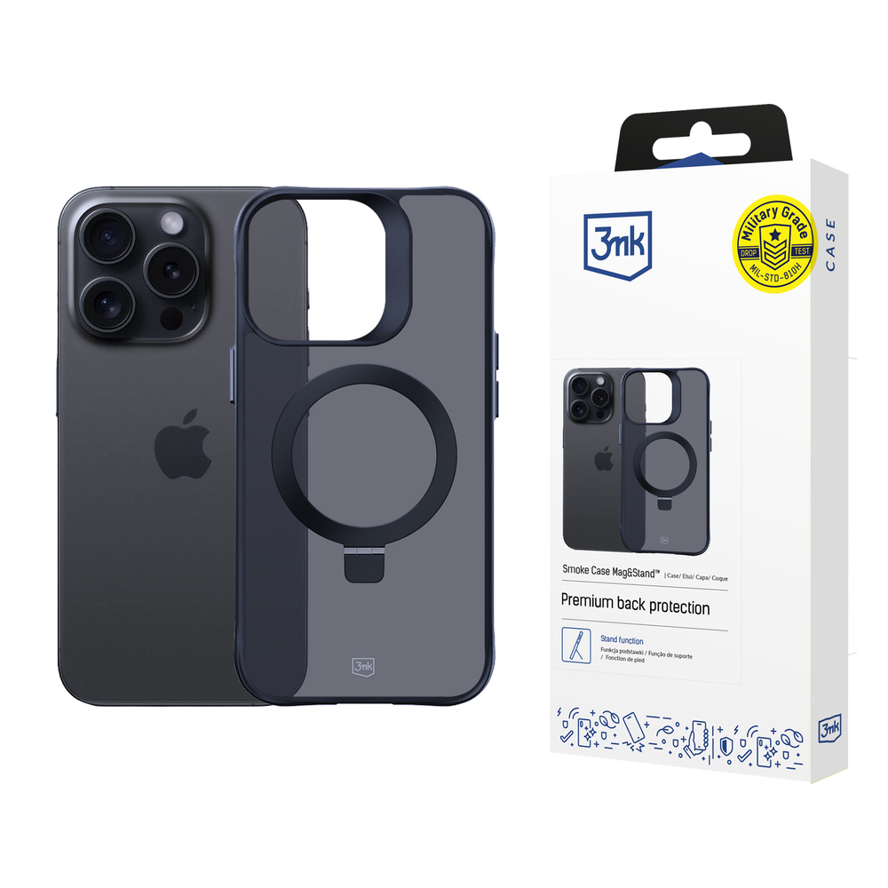3mk Smoke Case Mag&Stand skirtas Apple iPhone 16 Pro Max - juodas