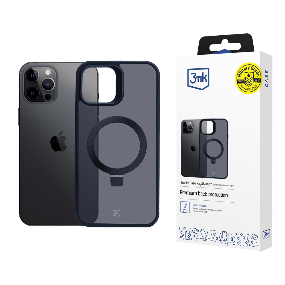 3mk Smoke Case Mag&Stand, skirtas Apple iPhone 12 pro max - juodas