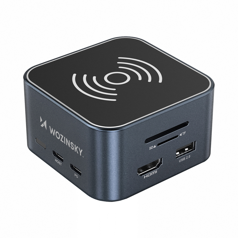 USB-C šalunas 12 in 1 Wozinsky WHBC09Y8S multifunkcinis, su belaide įkrovimo funkcija, aliuminis, su 15 cm kabeliu - pilkas