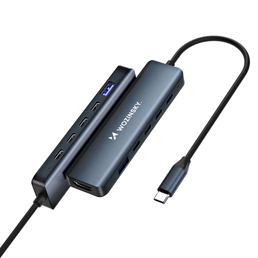 USB-C 6 in 1 Hub Wozinsky WHBC10Y4S daugiafunkcinis, aliuminis, su 25 cm kabeliu - pilkas
