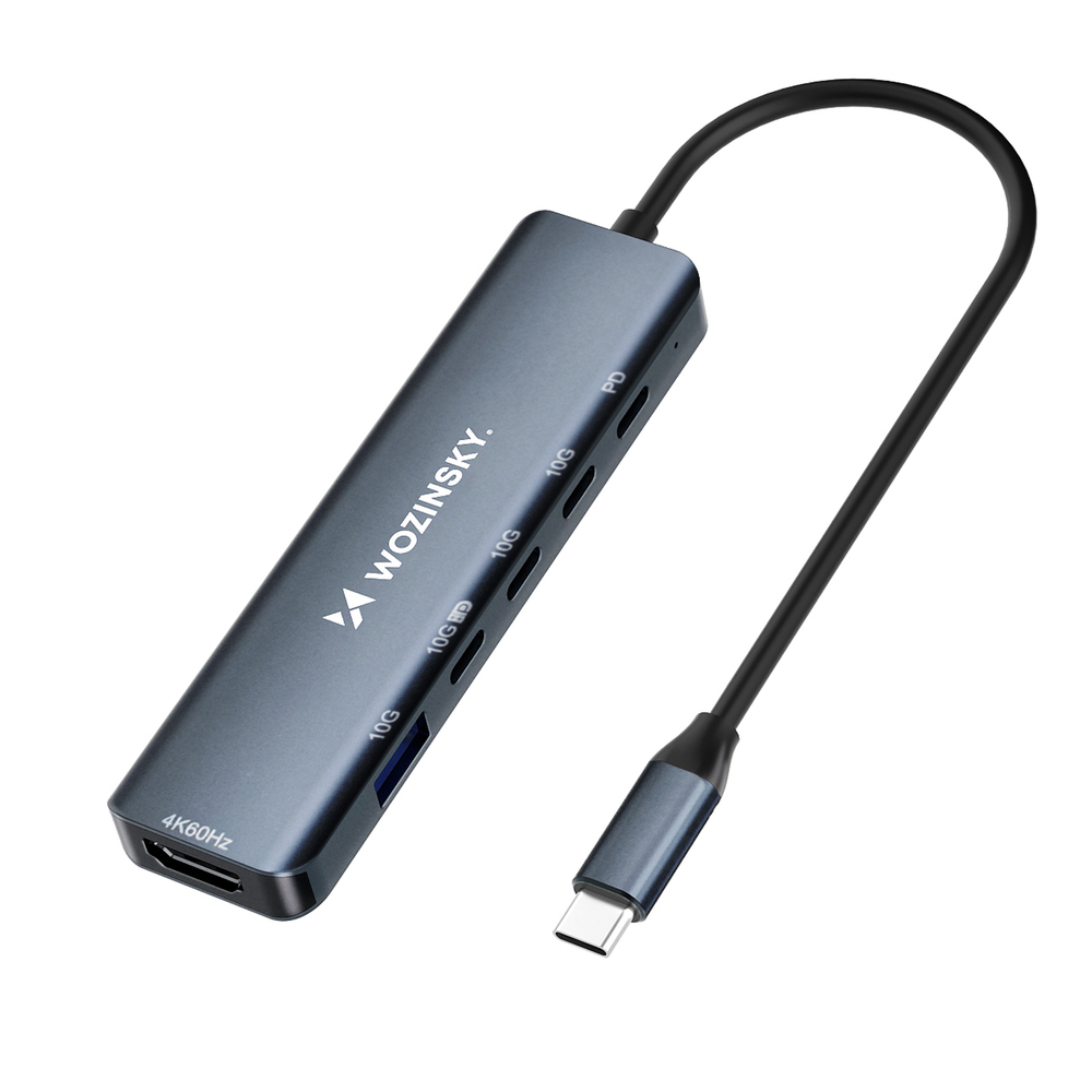 USB-C 6 in 1 Hub Wozinsky WHBC10Y4S daugiafunkcinis, aliuminis, su 25 cm kabeliu - pilkas