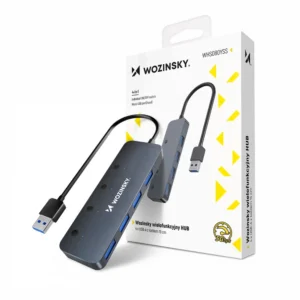 USB-A Hub Wozinsky WHS080YSS 4 x USB-A 3.0 su atskirais jungikliais, aliuminis, su 30 cm kabeliu - pilkas