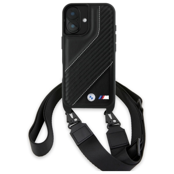 BMW M Edition Carbon Stripe & Strap dėklas iPhone 16 Plus – juodas