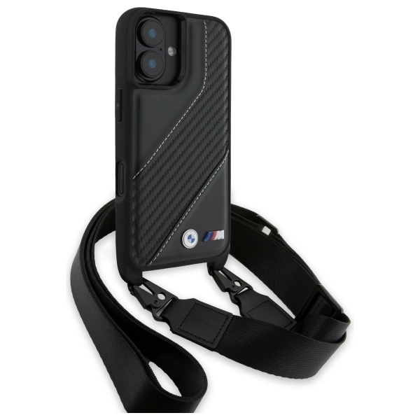 BMW M Edition Carbon Stripe & Strap dėklas iPhone 16 Plus – juodas