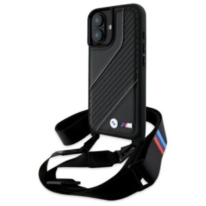 BMW M Edition Carbon Stripe & Strap dėklas iPhone 16 – juodas