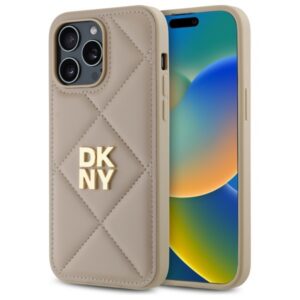 DKNY dygsniuotas dėklas iPhone 14 Pro Max – smėlinis