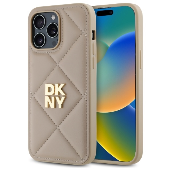 DKNY dygsniuotas dėklas iPhone 14 Pro Max – smėlinis