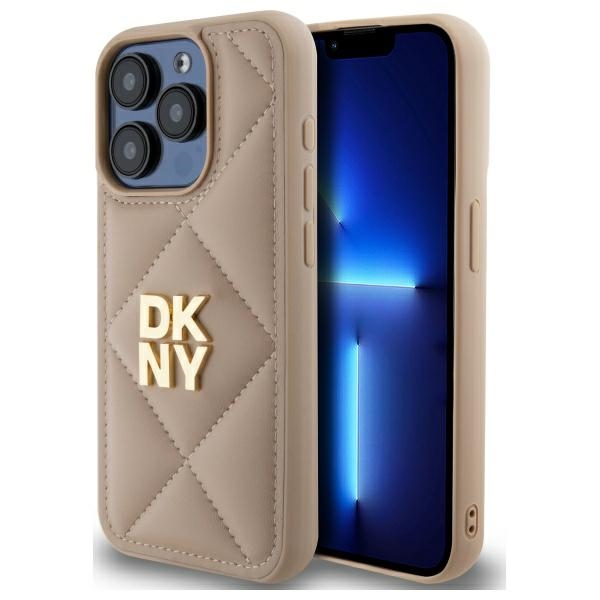 DKNY Quilted Stack Logo dėklas iPhone 15 Pro – smėlinis