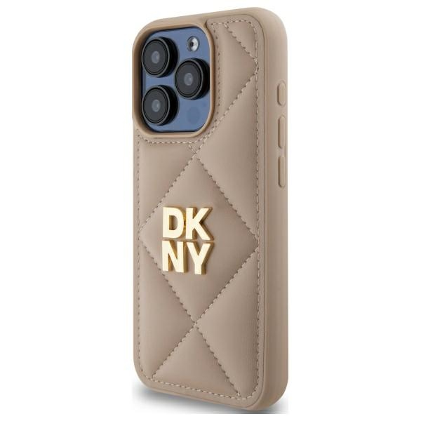 DKNY Quilted Stack Logo dėklas iPhone 15 Pro – smėlinis