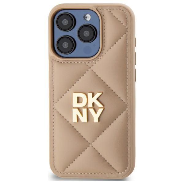 DKNY Quilted Stack Logo dėklas iPhone 15 Pro – smėlinis
