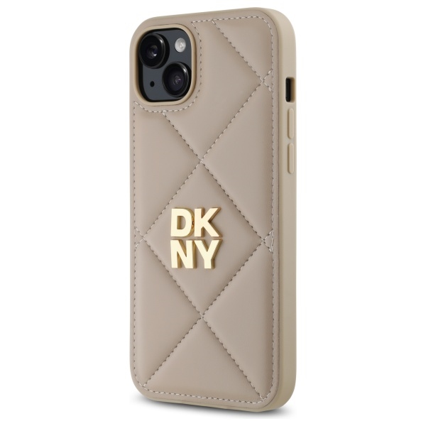 DKNY dygsniuotas dėklas iPhone 15 Plus – smėlio
