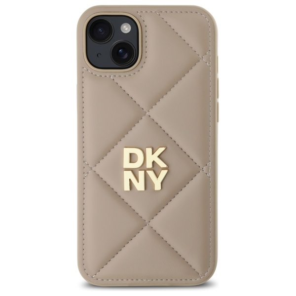 DKNY dygsniuotas dėklas iPhone 15 Plus – smėlio