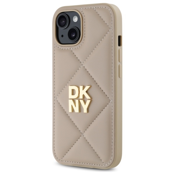 DKNY Quilted Stack Logo dėklas iPhone 15 – smėlinis