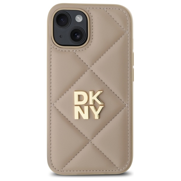 DKNY Quilted Stack Logo dėklas iPhone 15 – smėlinis