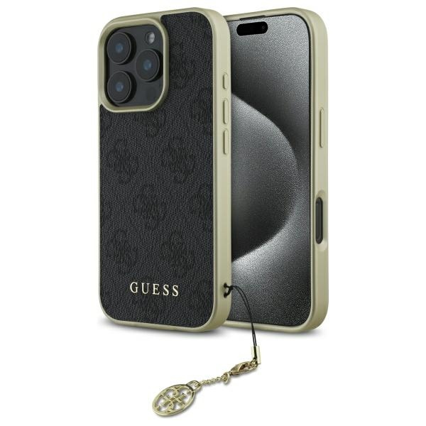 Guess 4G Charms Collection dėklas iPhone 16 Pro – juodas