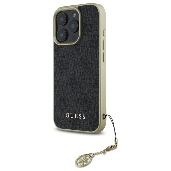 Guess 4G Charms Collection dėklas iPhone 16 Pro – juodas