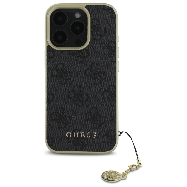 Guess 4G Charms Collection dėklas iPhone 16 Pro – juodas