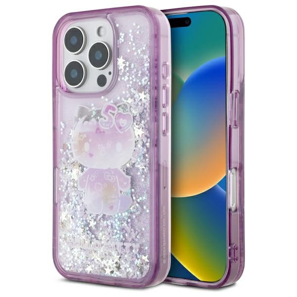 Hello Kitty Liquid Glitter dėklas iPhone 16 Pro – violetinis
