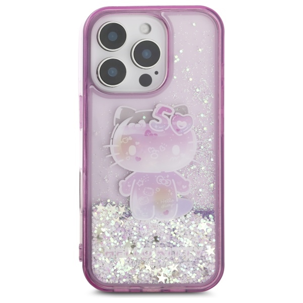 Hello Kitty Liquid Glitter dėklas iPhone 16 Pro – violetinis