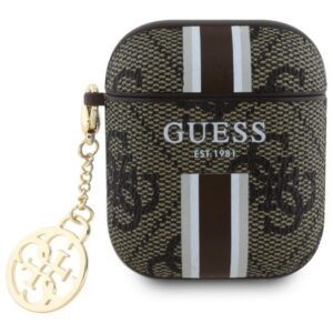 Guess AirPods 1/2 dėklas – rudas, 4G Stripes Charm