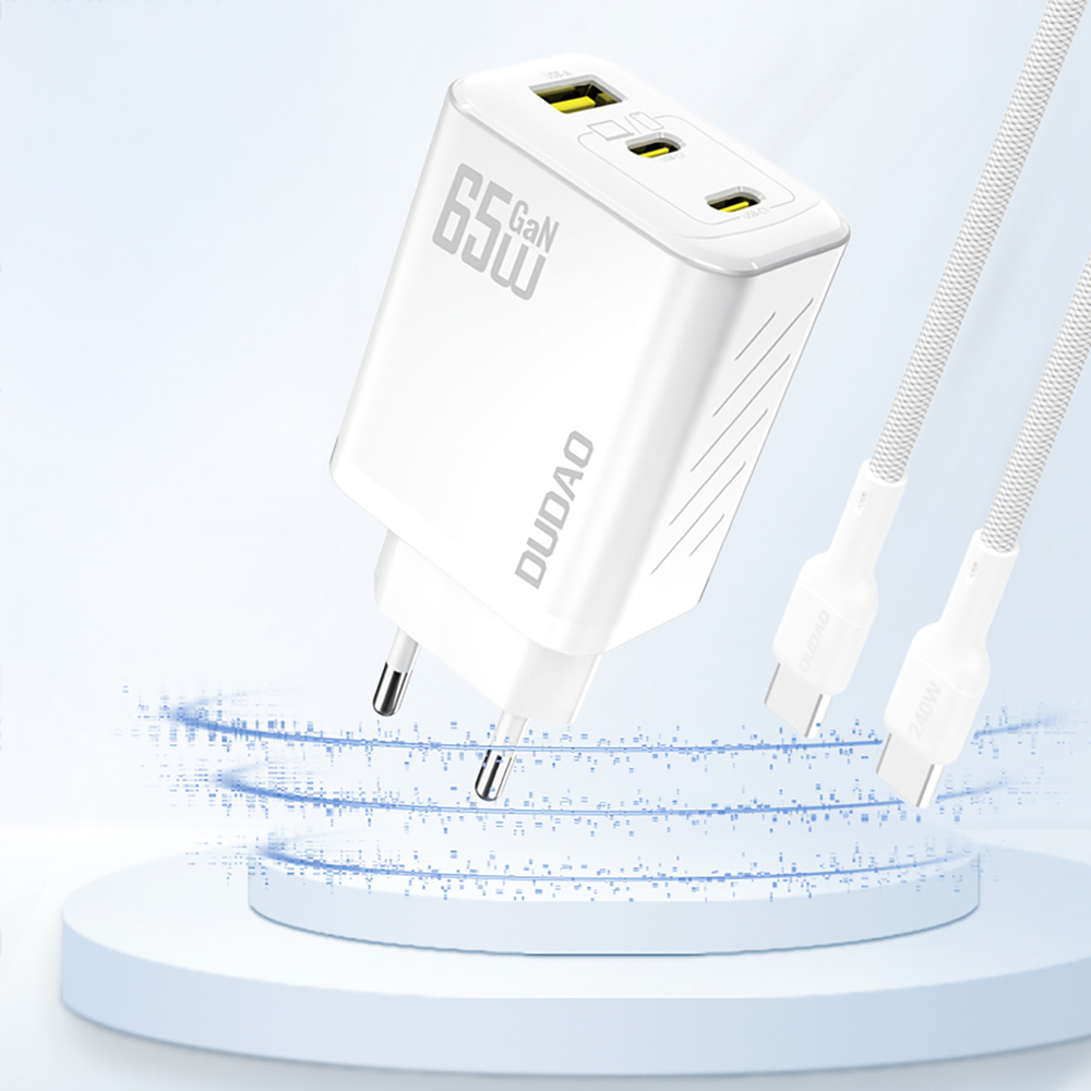 Dudao A29 65W GaN sieninis įkroviklis 2 x USB-C + 1 x USB-A - baltas
