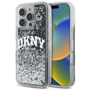 DKNY Liquid Glitter dėklas iPhone 16 Pro – juodas