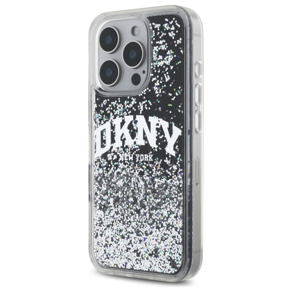 DKNY Liquid Glitter dėklas iPhone 16 Pro – juodas