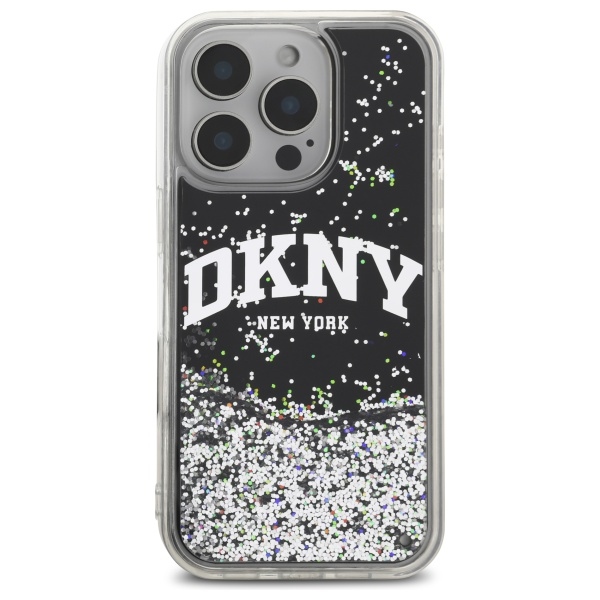 DKNY Liquid Glitter dėklas iPhone 16 Pro – juodas