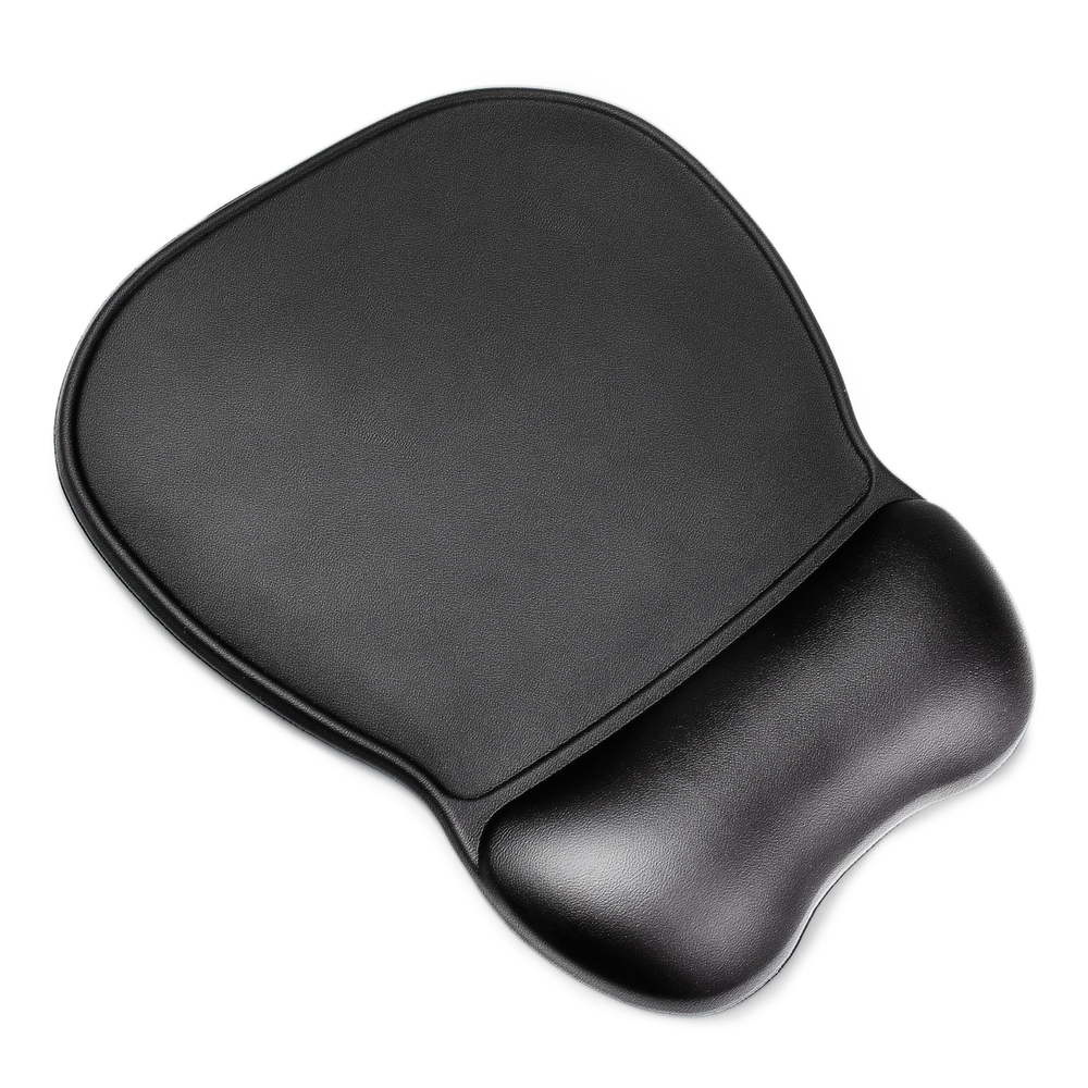 Ergonomiškas pelės kilimėlis su gelevine riešo atrama iš eko odos, didelis, antisuslydus - juodas