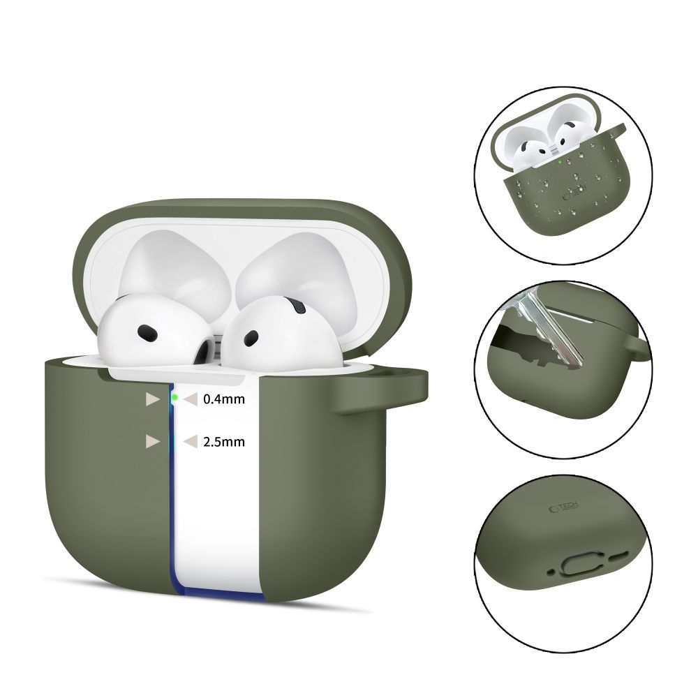 Dėklas Tech-Protect Silicone Hook Apple AirPods 4, alyvuogių žalias