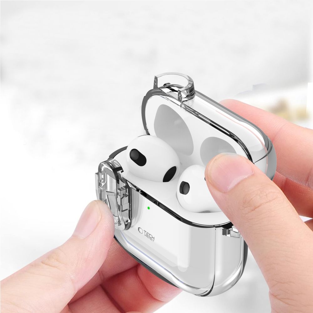 Dėklas Tech-Protect Slim Hook Apple AirPods 4, skaidrus