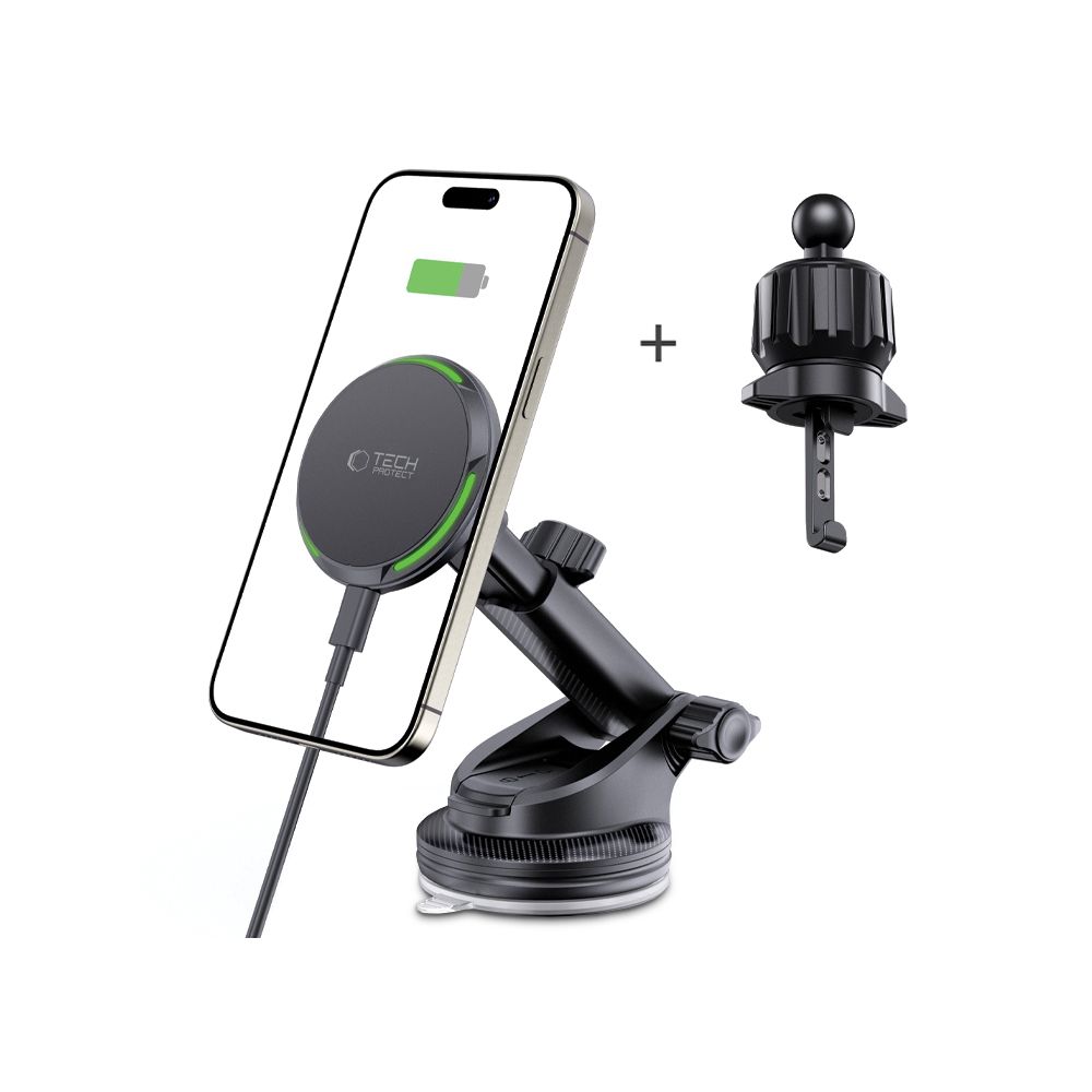 Automobilinis laikiklis Tech-Protect MM15W-V7 Qi2 MagSafe su belaidžiu 15W krovikliu, juodas