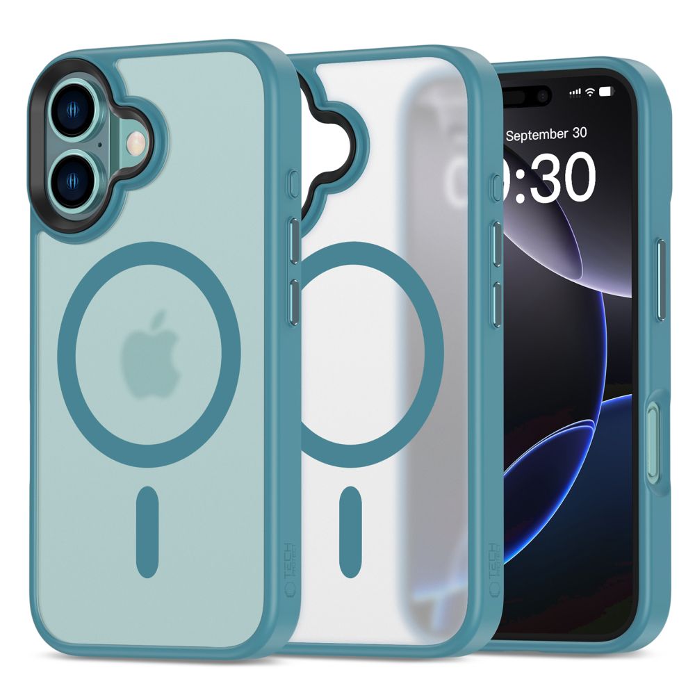Dėklas Tech-Protect MagMat MagSafe iPhone 16, matinis melsvai žalias
