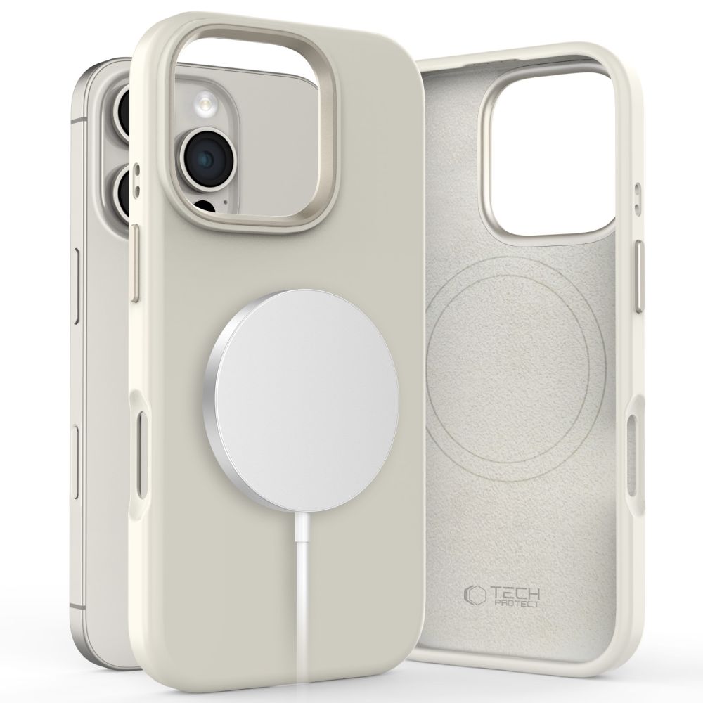 Dėklas Tech-Protect Silicone Pure MagSafe iPhone 16 Pro, kreminės spalvos