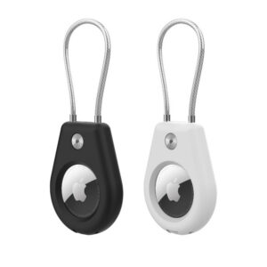 Apple AirTag dėklas su plieniniu kabeliu – juoda + balta (2 vnt.)