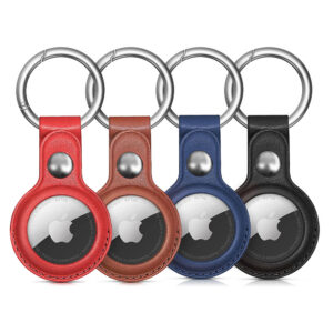 Apple AirTag PU odinis dėklas - juodas, rudas, raudonas, mėlynas - 4 vnt