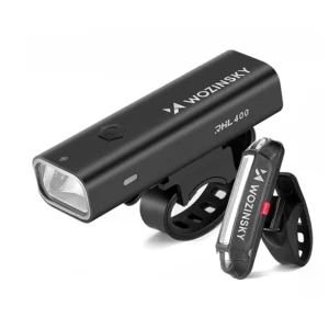 Wozinsky WSBLB2 priekinė (400 lm) ir galinė USB-C dviračio lempos rinkinys - juodas