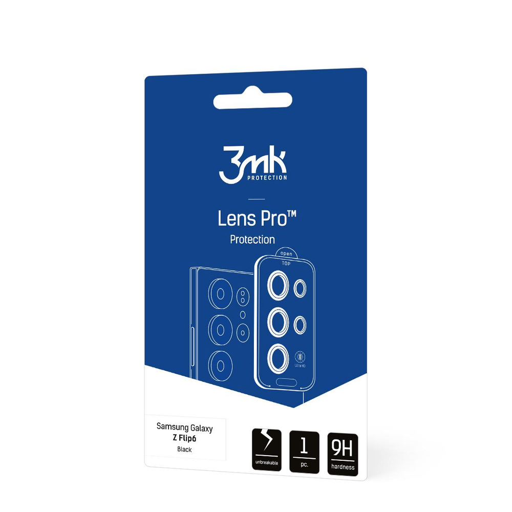 Grūdintas stiklas fotoaparato objektyvui 3mk Lens Protection Pro Black, skirtas Samsung Galaxy Z Flip 6