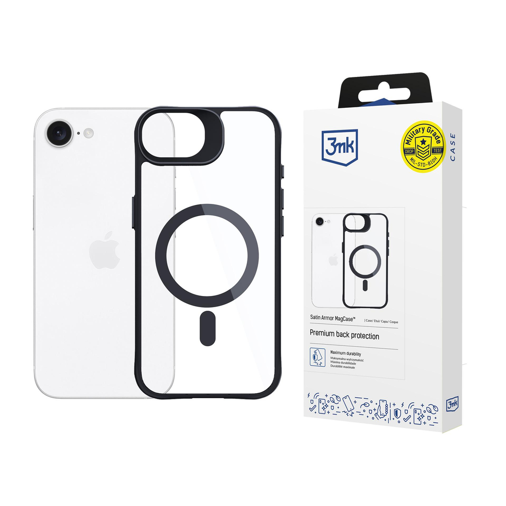 3mk Satin Armor MagCase, skirtas Apple iPhone 16e / SE 4 - skaidrus
