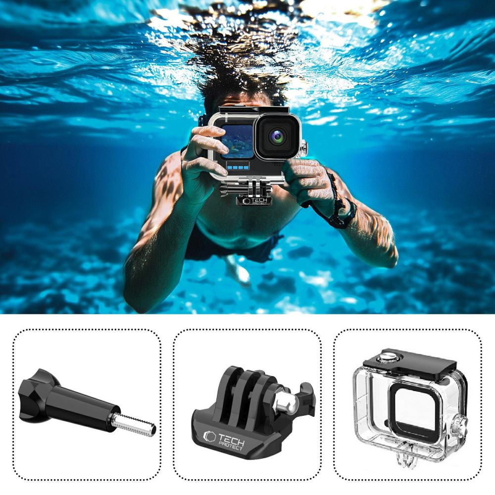 Vandeniui atsparus dėklas Tech-Protect GA200 GoPro Hero 9 / 10 / 11 / 12 / 13, skaidrus