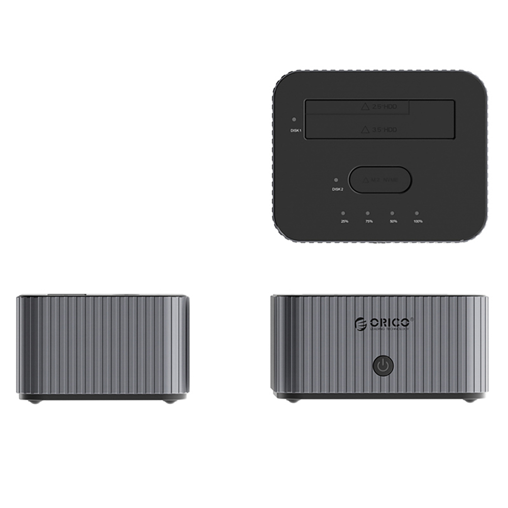 Orico IT28E-C 2 diskų dokavimo stotis su M.2 NVME 2.5"/3.5" HDD/2.5" SSD klonavimo funkcija - Pilka