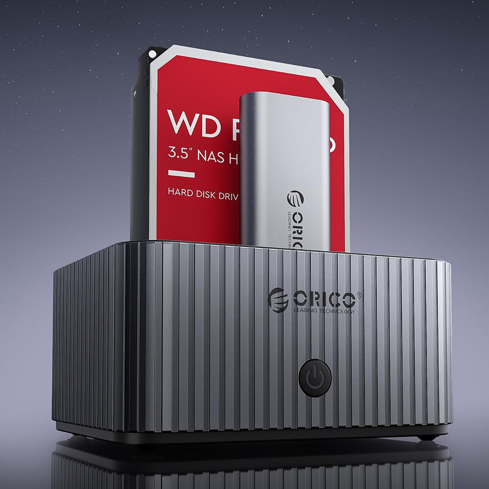 Orico IT28E-C 2 diskų dokavimo stotis su M.2 NVME 2.5"/3.5" HDD/2.5" SSD klonavimo funkcija - Pilka