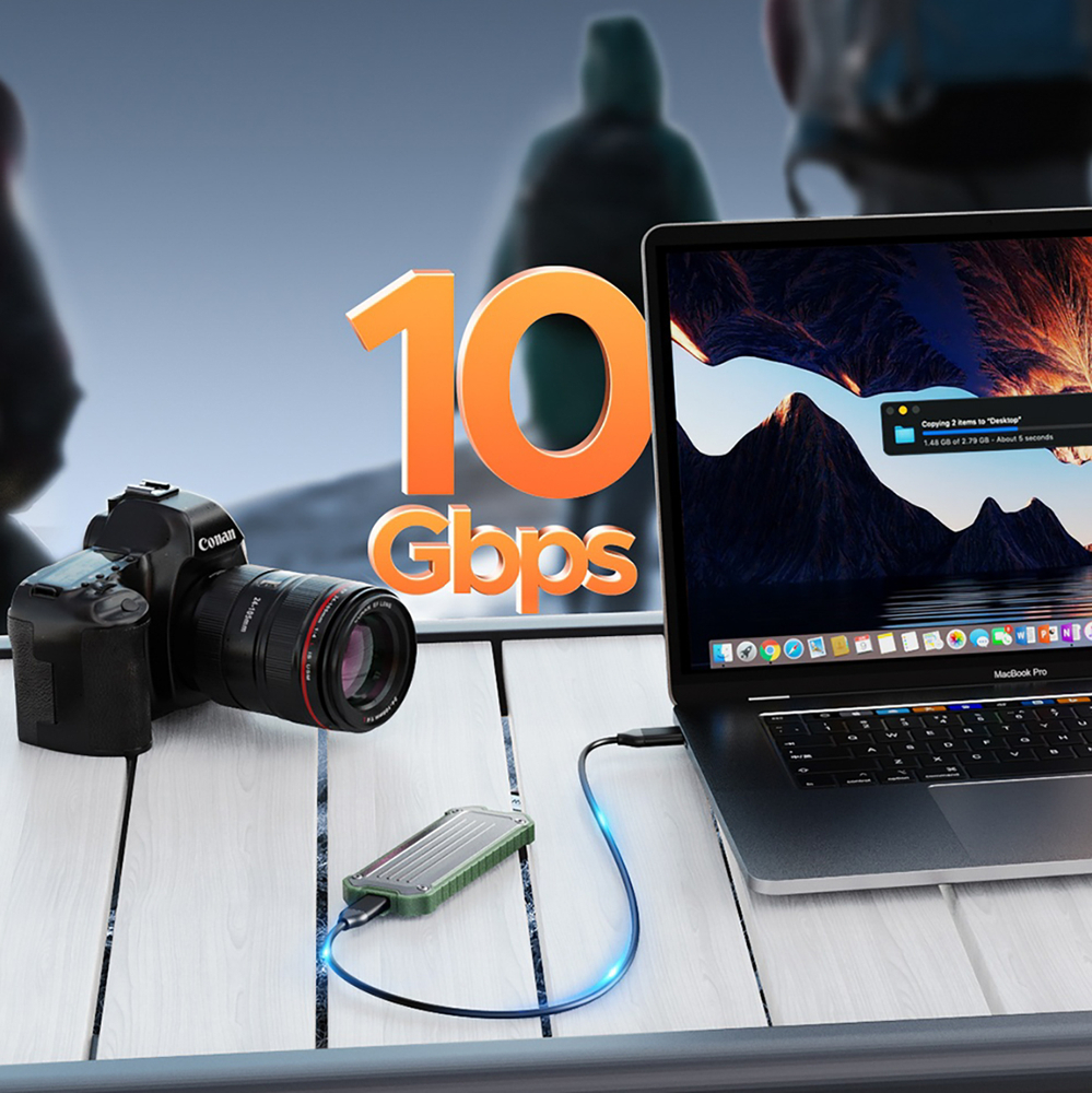 Sustiprintoji disko kišenė Orico OTPX-G2 M.2 NVMe/SATA SSD USB-C 3.2 taktinė - pilkai žalia
