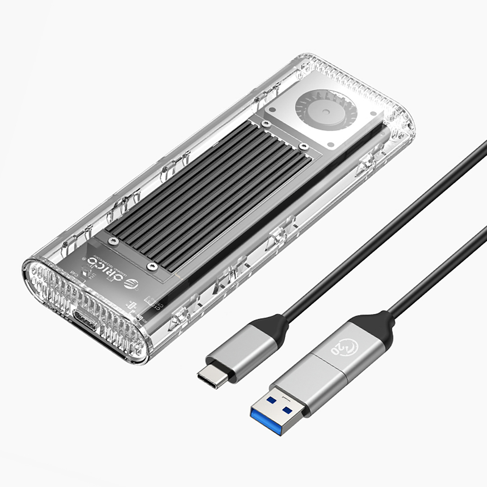 Orico TCM2-G20 M.2 NVME USB-C 3.2 20Gb/s disko dėklas – sidabrinis/skaidrus