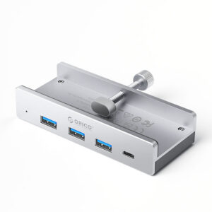Orico MH4PC šaliklis su spaustuku USB-C / 3x USB-A 3.0 + 1x USB-C 3.0 - sidabras