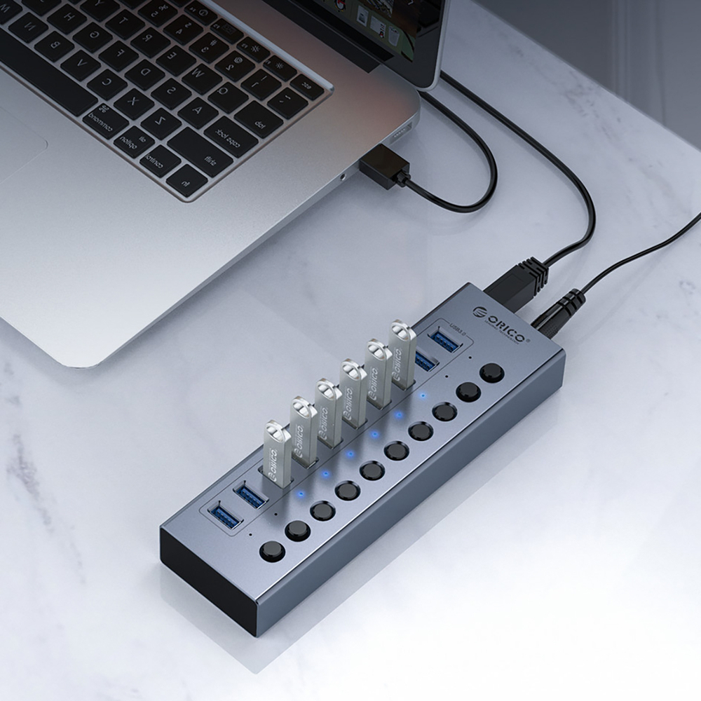 Orico BT2U3-10AB šalunas 10x USB-A 3.0 su jungikliais - pilka