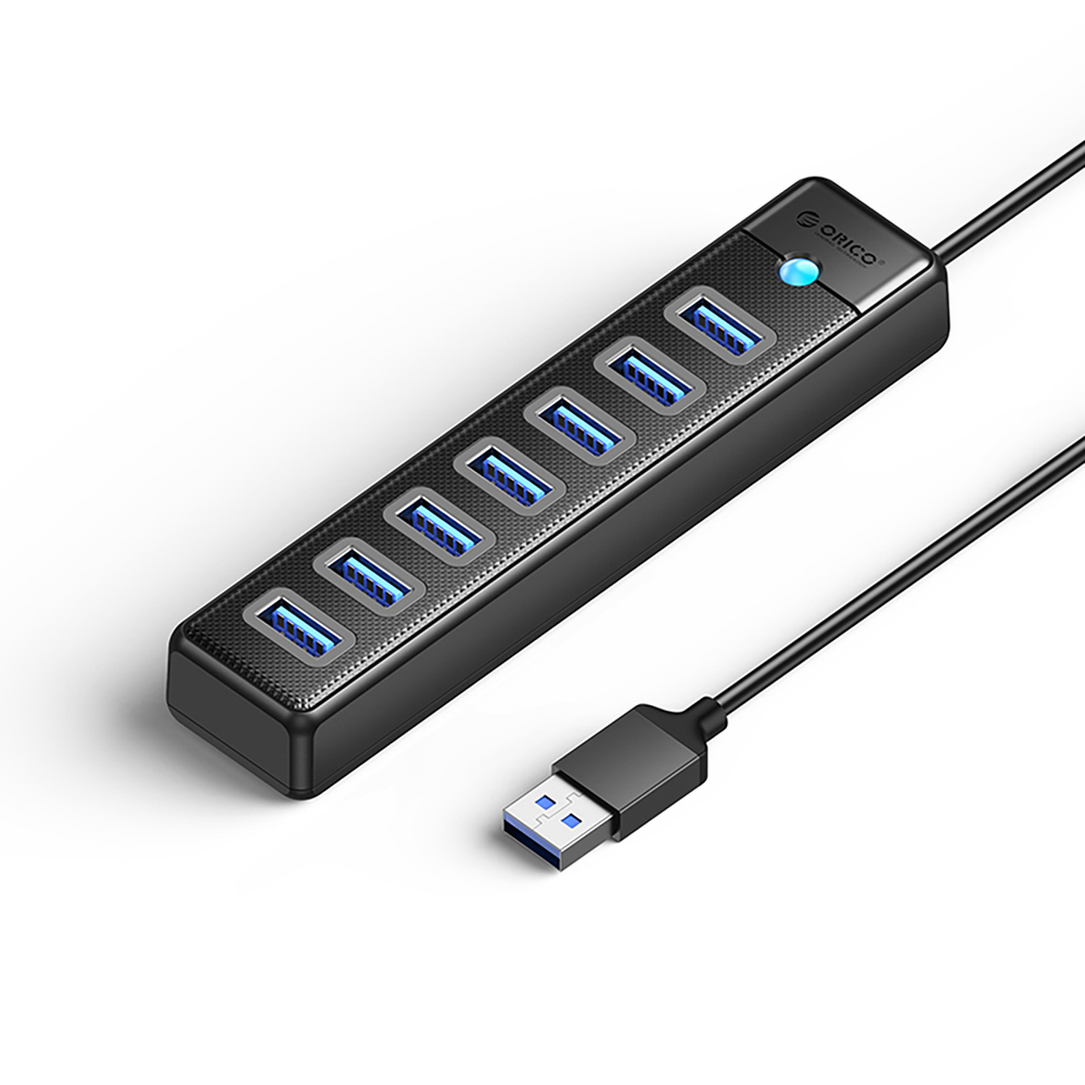 Orico PW7U-U3 sujungimo dėžė 7x USB-A 3.0 + USB-C 5V/3A 1m - juoda