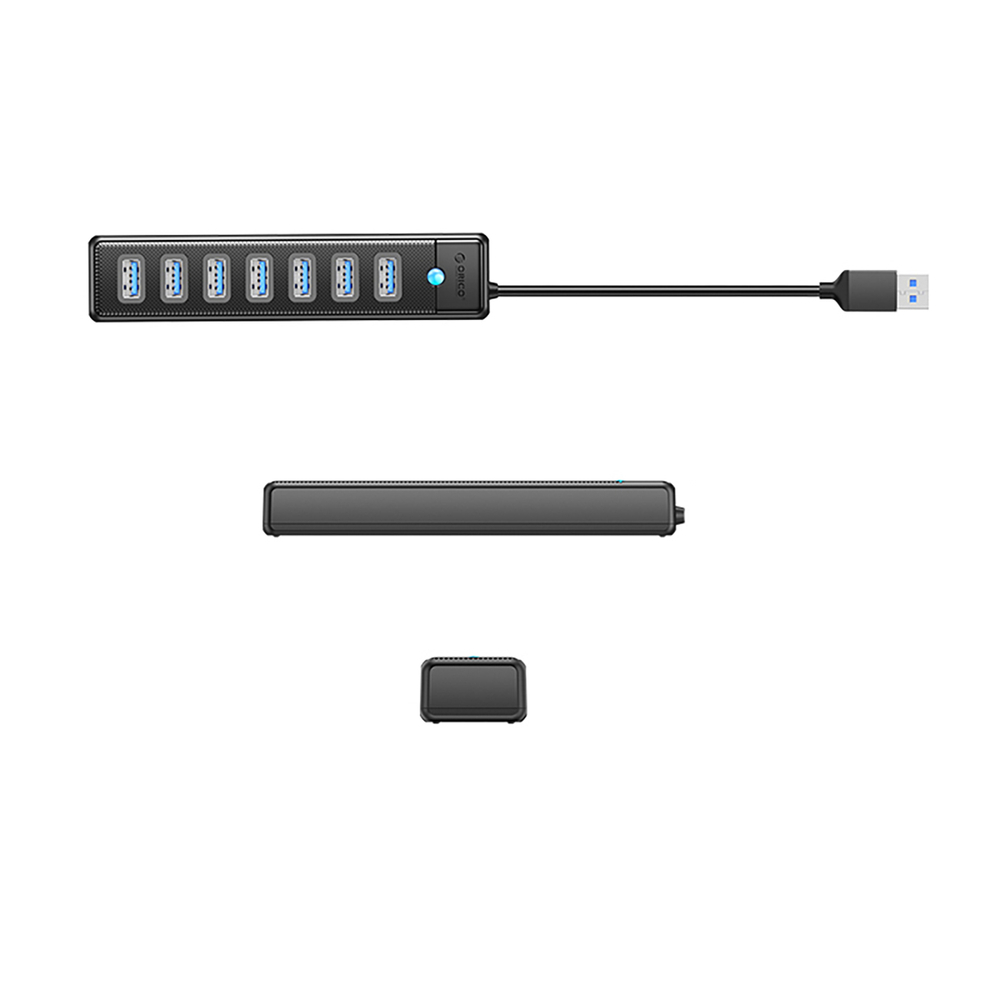 Orico PW7U-U3 sujungimo dėžė 7x USB-A 3.0 + USB-C 5V/3A 1m - juoda